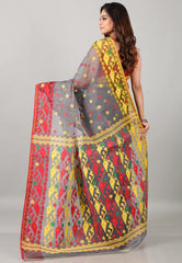 Gray Dhakai Jamdani Cotton Saree with Blouse Piece - Adi Akshoy & Co.