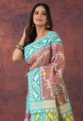 Brown Dhakai Jamdani Cotton Saree without Blouse Piece - Adi Akshoy & Co.