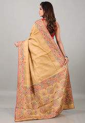Beige Pure Tussar Kantha Silk Saree With Blouse Piece - Adi Akshoy & Co.
