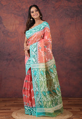 Hot Pink Dhakai Jamdani Cotton Saree without Blouse Piece - Adi Akshoy & Co.