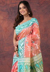 Hot Pink Dhakai Jamdani Cotton Saree without Blouse Piece - Adi Akshoy & Co.