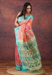 Hot Pink Dhakai Jamdani Cotton Saree without Blouse Piece - Adi Akshoy & Co.