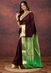 Wine Colour Sico Handloom Saree With Blouse Piece - Adi Akshoy & Co.