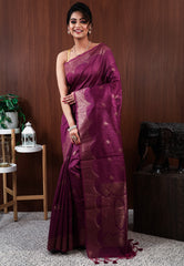 Magenta Tussar Silk Saree with Blouse Piece