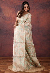 Golden Silver Colour Tissue Kantha Silk Saree With Blouse Piece - Adi Akshoy & Co.