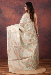 Golden Silver Colour Tissue Kantha Silk Saree With Blouse Piece - Adi Akshoy & Co.