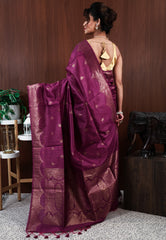 Magenta Tussar Silk Saree with Blouse Piece