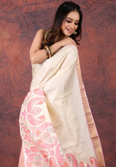 Beige Kantha Silk Saree with Blouse Piece - Adi Akshoy & Co.