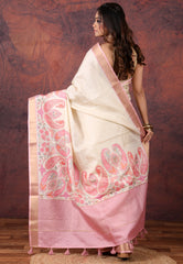 Beige Kantha Silk Saree with Blouse Piece - Adi Akshoy & Co.