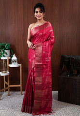 Red Tussar Silk Saree with Blouse Piece