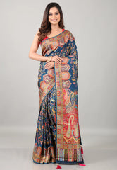 Blue Kani Silk Saree With Blouse Piece - Adi Akshoy & Co.