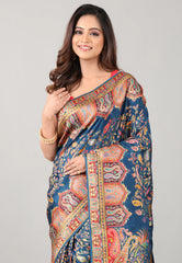 Blue Kani Silk Saree With Blouse Piece - Adi Akshoy & Co.