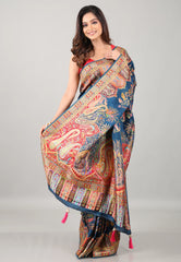 Blue Kani Silk Saree With Blouse Piece - Adi Akshoy & Co.