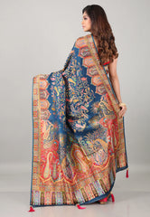 Blue Kani Silk Saree With Blouse Piece - Adi Akshoy & Co.