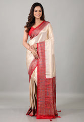 Beige with Golden Kani Silk Saree With Blouse Piece - Adi Akshoy & Co.