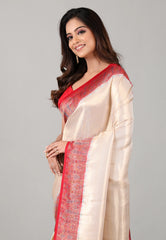 Beige with Golden Kani Silk Saree With Blouse Piece - Adi Akshoy & Co.
