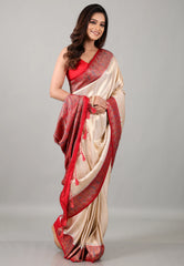 Beige with Golden Kani Silk Saree With Blouse Piece - Adi Akshoy & Co.
