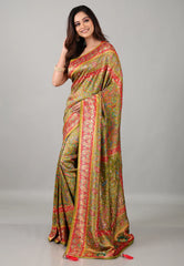 Olive Green Kani Silk Saree With Blouse Piece - Adi Akshoy & Co.