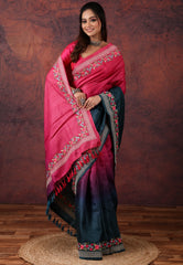 Rani Pink Pure Tussar Kantha Silk Saree With Blouse Piece - Adi Akshoy & Co.