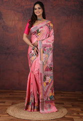 Pink Kantha Silk Saree with Blouse Piece - Adi Akshoy & Co.