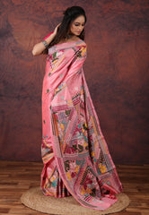 Pink Kantha Silk Saree with Blouse Piece - Adi Akshoy & Co.