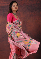 Pink Kantha Silk Saree with Blouse Piece - Adi Akshoy & Co.