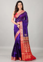 Blue Sico Handloom Saree With Blouse Piece - Adi Akshoy & Co.