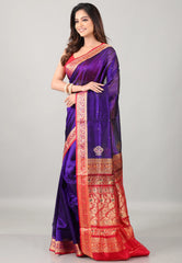 Blue Sico Handloom Saree With Blouse Piece - Adi Akshoy & Co.