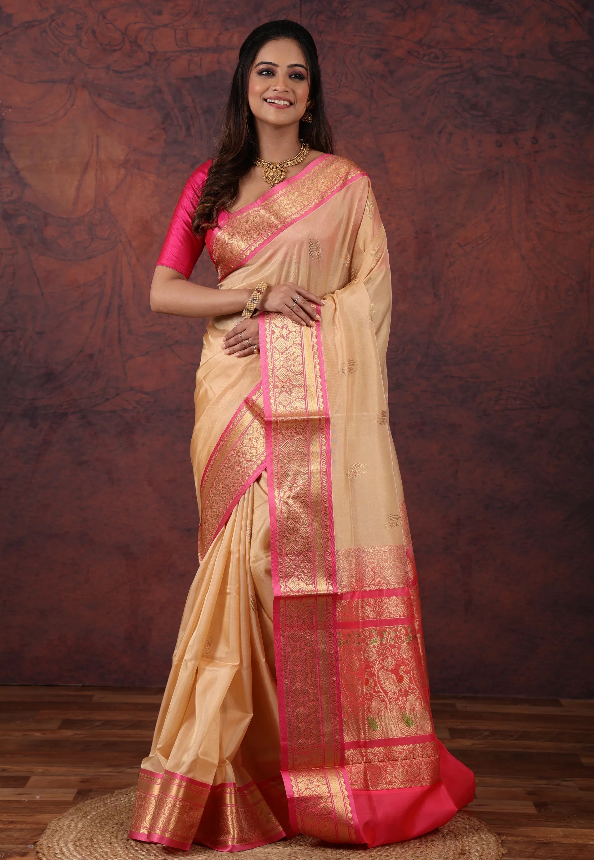 Golden Tussar Colour Sico Handloom Saree With Blouse Piece - Adi Akshoy & Co.