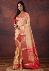 Golden Tussar Colour Sico Handloom Saree With Blouse Piece - Adi Akshoy & Co.