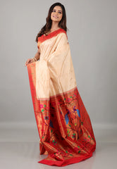 Tussar Colour Pure Paithani Silk Saree With Blouse Piece - Adi Akshoy & Co.