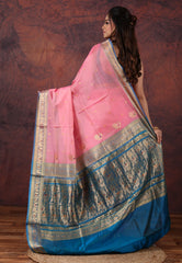 Pink Sico Handloom Saree With Blouse Piece - Adi Akshoy & Co.