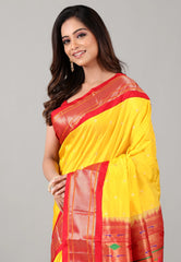 Yellow Pure Paithani Silk Saree With Blouse Piece - Adi Akshoy & Co.