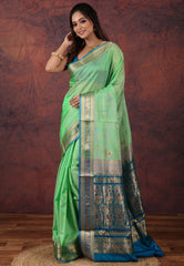 Green Sico Handloom Saree With Blouse Piece - Adi Akshoy & Co.