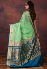 Green Sico Handloom Saree With Blouse Piece - Adi Akshoy & Co.