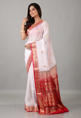 White Sico Handloom Saree With Blouse Piece - Adi Akshoy & Co.
