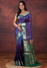 Cross Blue Sico Handloom Saree With Blouse Piece - Adi Akshoy & Co.
