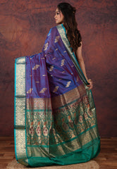 Cross Blue Sico Handloom Saree With Blouse Piece - Adi Akshoy & Co.