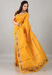 Yellow Kantha Silk Saree with Blouse Piece - Adi Akshoy & Co.