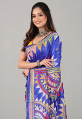 Blue Kantha Silk Saree with Blouse Piece - Adi Akshoy & Co.