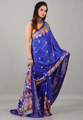Blue Kantha Silk Saree with Blouse Piece - Adi Akshoy & Co.