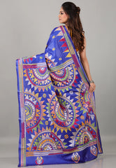 Blue Kantha Silk Saree with Blouse Piece - Adi Akshoy & Co.