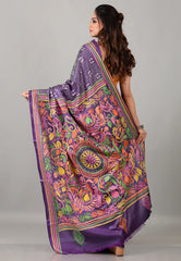Purple Kantha Silk Saree with Blouse Piece - Adi Akshoy & Co.