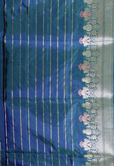 Peacock Blue Kadwa Pure Silk Banarasi Saree with Blouse Piece