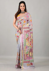 Grey Kantha Silk Saree with Blouse Piece - Adi Akshoy & Co.