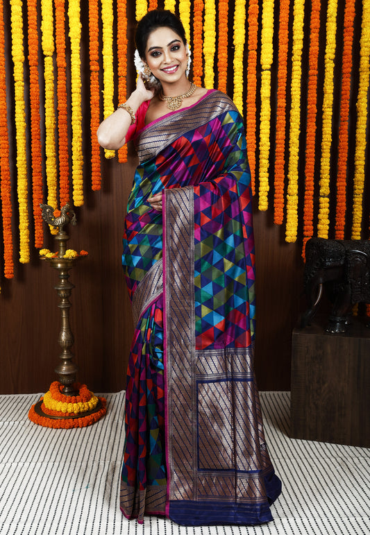 Multi color Kadwa Pure Silk Banarasi Saree with Blouse Piece