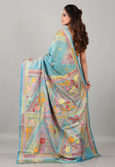 Sea Blue Kantha Silk Saree with Blouse Piece - Adi Akshoy & Co.