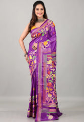 Purple Kantha Silk Saree with Blouse Piece - Adi Akshoy & Co.