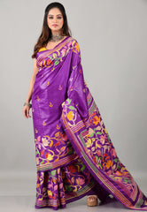Purple Kantha Silk Saree with Blouse Piece - Adi Akshoy & Co.