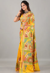 Yellow Kantha Silk Saree with Blouse Piece - Adi Akshoy & Co.